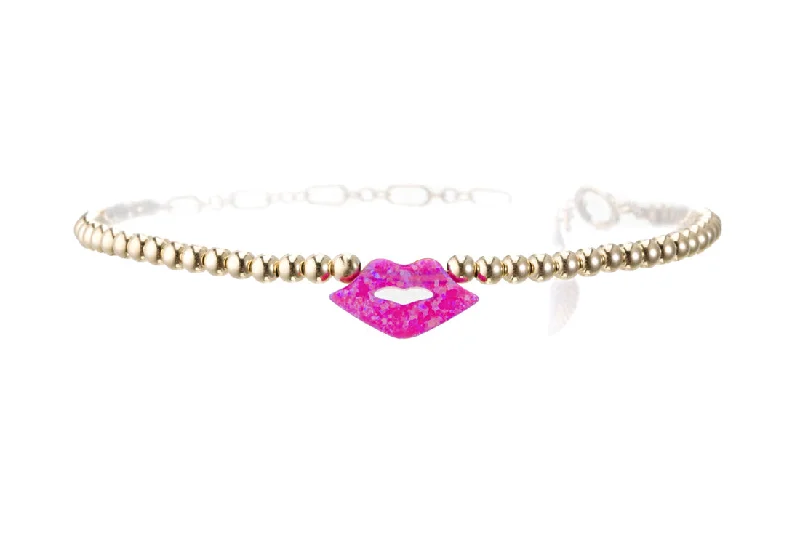 minimalist charm bracelets for women -KISS/LIPS OPAL BRACELET