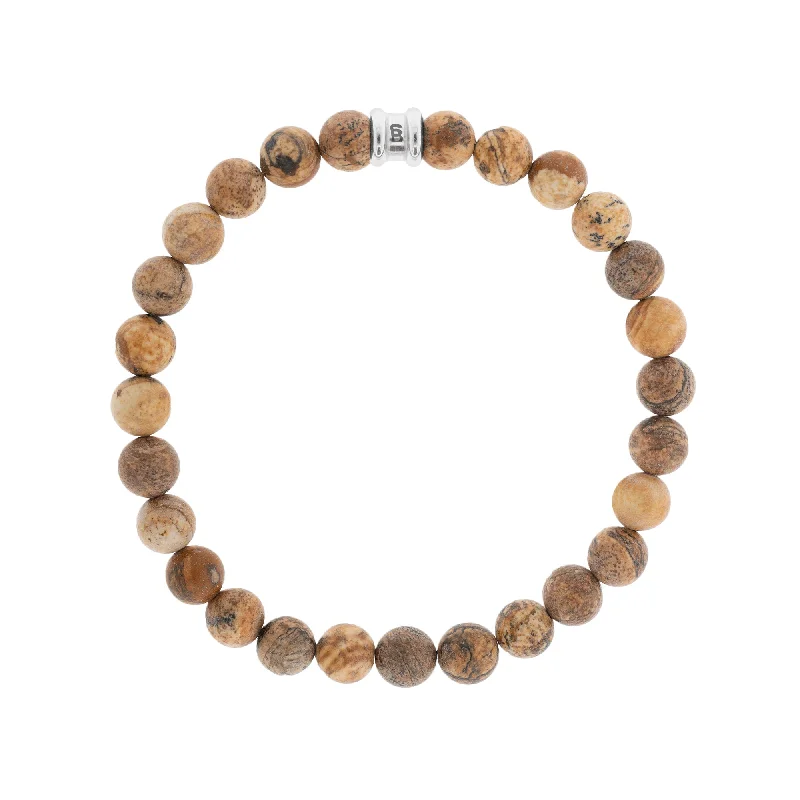 minimalist charm bracelets for women -8mm Round Gemstone Bracelet Picture Jasper