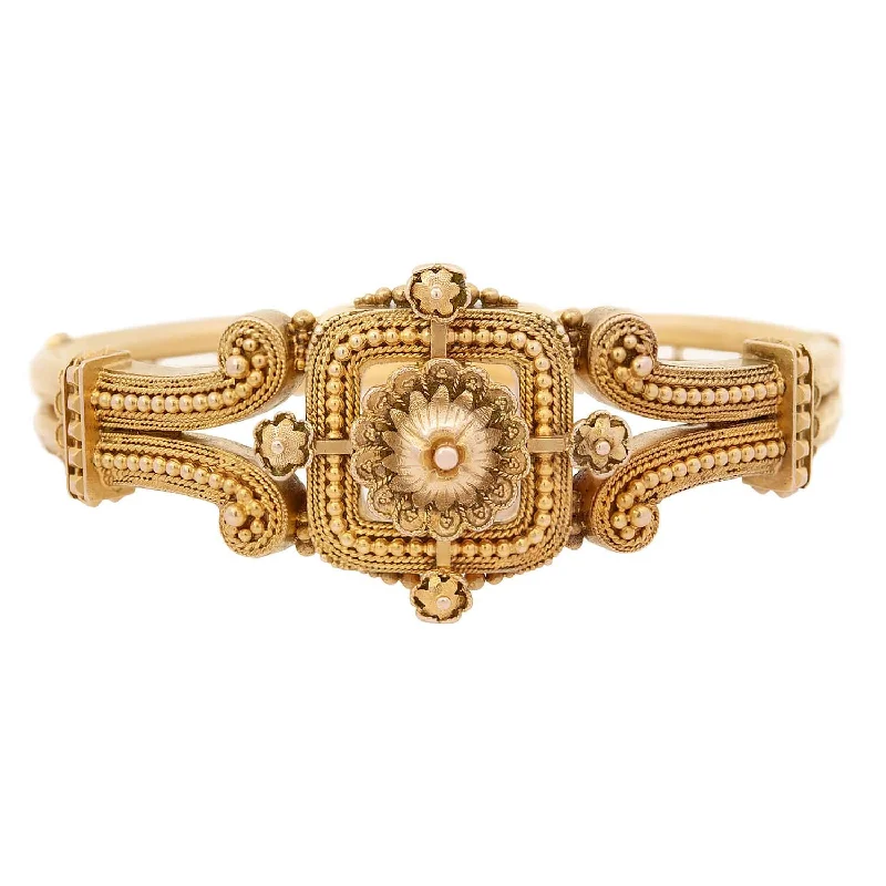 statement bangles for women -Victorian 15k Etruscan Bangle Bracelet