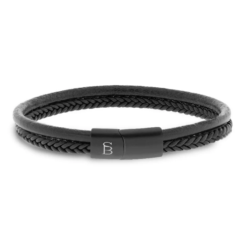 personalized bangles for women -Black Edition Leather Bracelet Denby