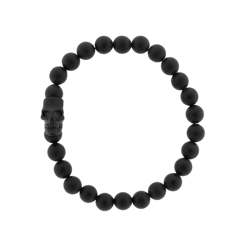 chic bangles for women -Skull 8mm Round Gemstone Bracelet Black Onyx