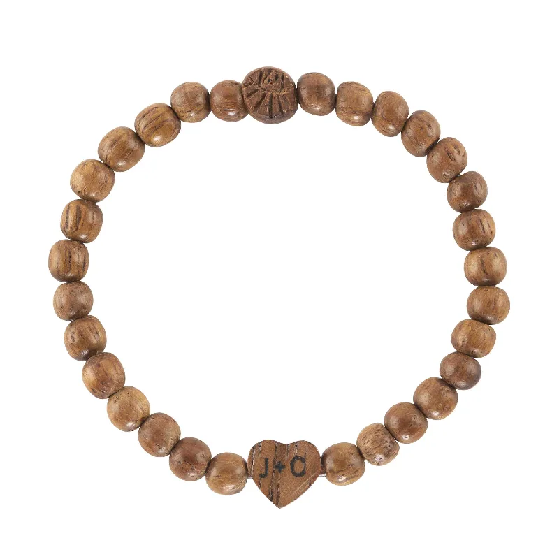 crystal bracelets for women -Wood Custom Heart Bracelet