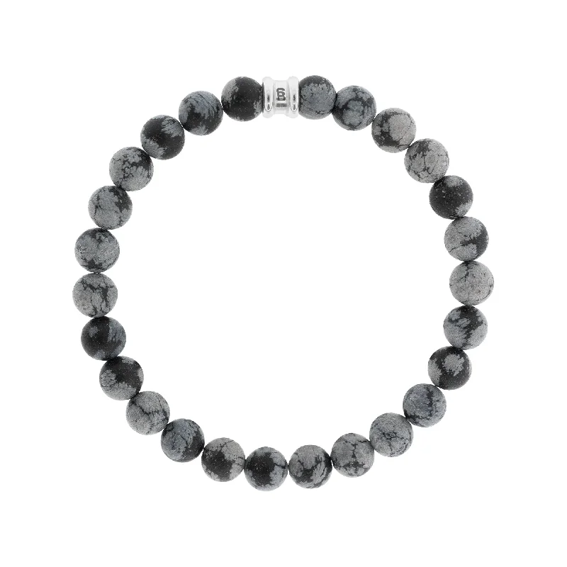 bohemian bracelets for women -8mm Round Gemstone Bracelet Snowflake Obsidian