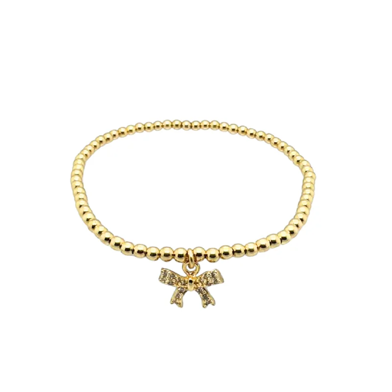 stackable bracelets for women -"BOW DREAM" Charm on 3MM Gold Filled Ball Beaded Bracelet