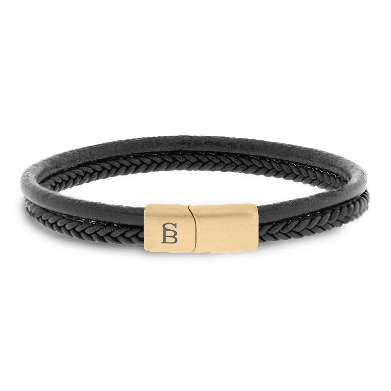 crystal bracelets for women -Denby Leather Bracelet Black/18K Gold