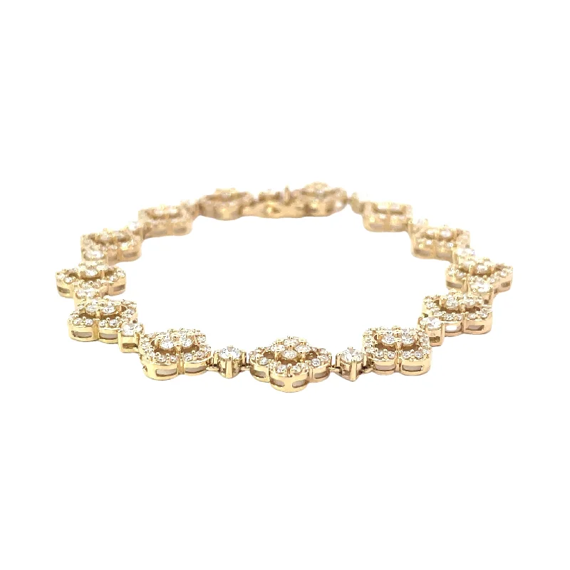 luxury gold bangles for women -Diamond Clover Leaf Tennis Bracelet