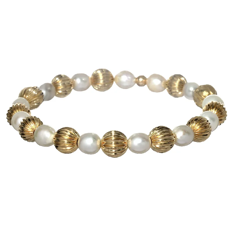 large bangles for women -"LUCY" 14k gold-filled & pearl beaded bracelet