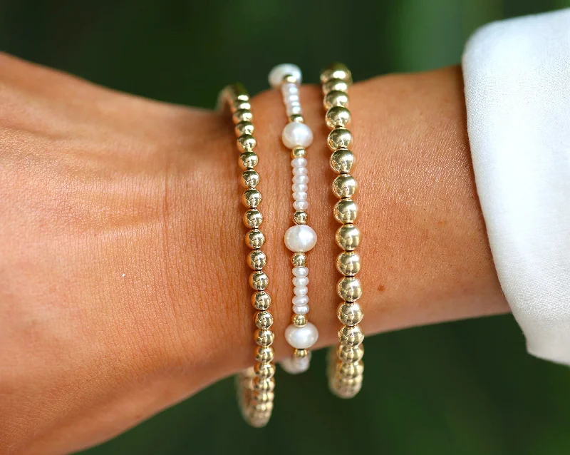 bangle sets for weddings -"CAPRI" Gold Filled & Pearls Beaded Bracelets Stack