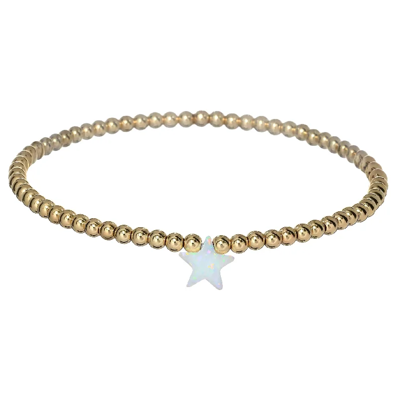 sterling silver charm bracelets for women -"STAR" Opal Charm and Gold Filled Ball Beaded Bracelet