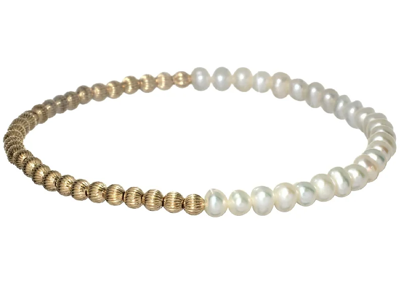 modern bangles set for women -"PENELOPE" 14k gold-filled & pearl beaded bracelet