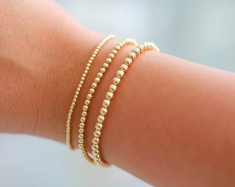 leather bracelets for women -bara boheme | "PARIS" Gold Filled Ball Beaded Bracelet Stack