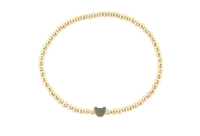 wedding bracelets for women -Teddy Bear Charm Gold Filled Ball Bead Bracelet