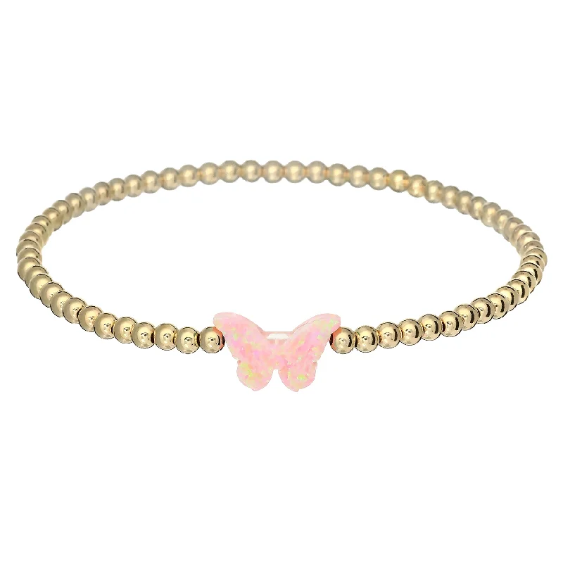 romantic bangles for women -"CLASSIC OPAL BUTTERFLY" Charm and Gold Filled Ball Beaded Bracelet