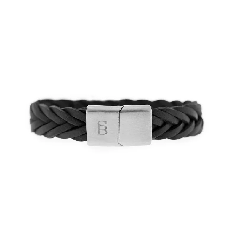 statement bracelets for women -Preston Leather Bracelet Black Navy