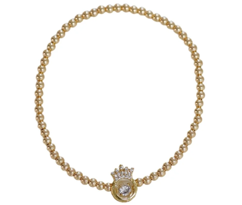 statement bracelets for women -"Solitaire Crown" CZ Gold Filled Ball Beaded Bracelet