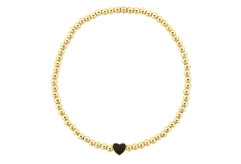 simple silver bracelets for women -"Heart" Charm Gold Filled Ball Bead Bracelet