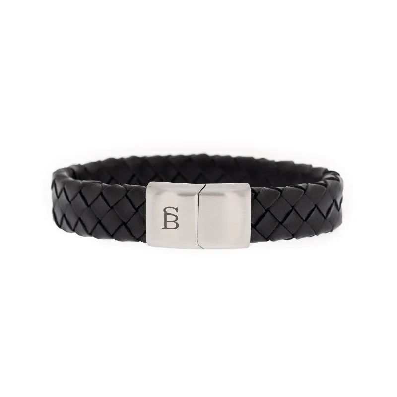 pearl bangles for women -Preston Leather Bracelet Matt Black