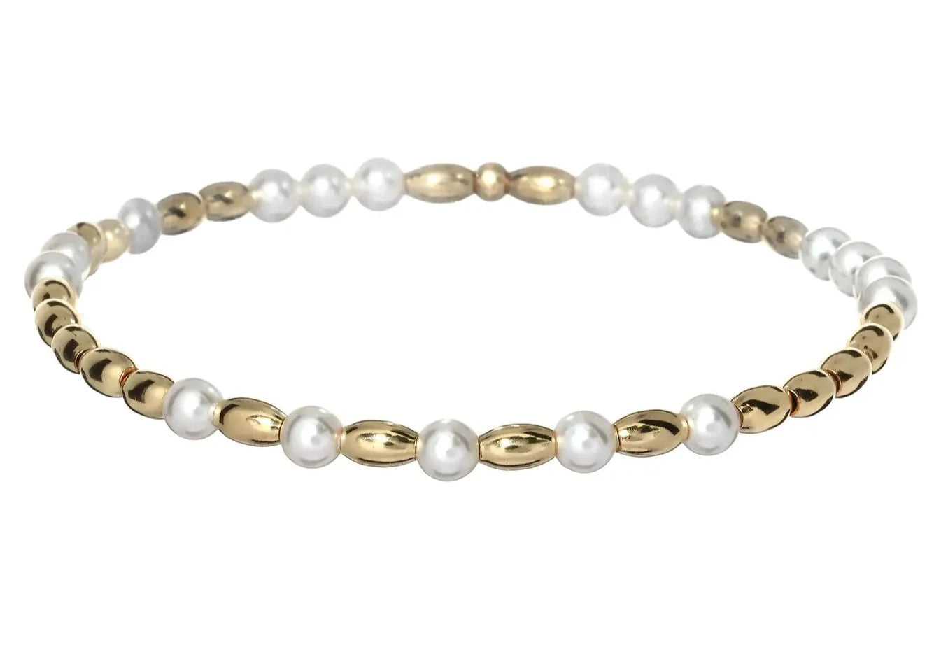 gemstone bangles for women -"EMMA OVAL" 14k gold-filled & pearl beaded bracelet