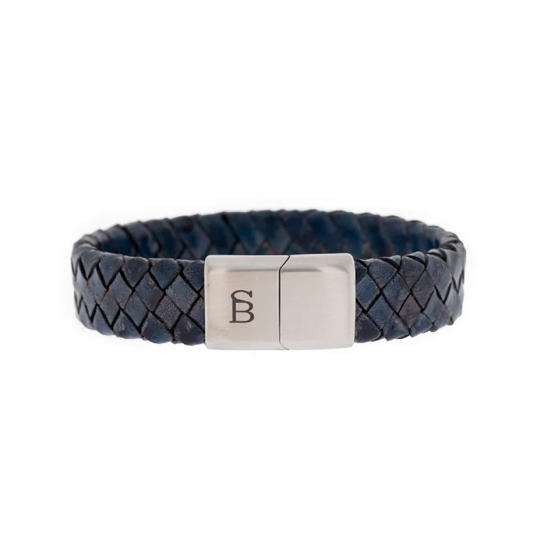 trendy cuff bracelets for women -Preston Leather Bracelet Blue