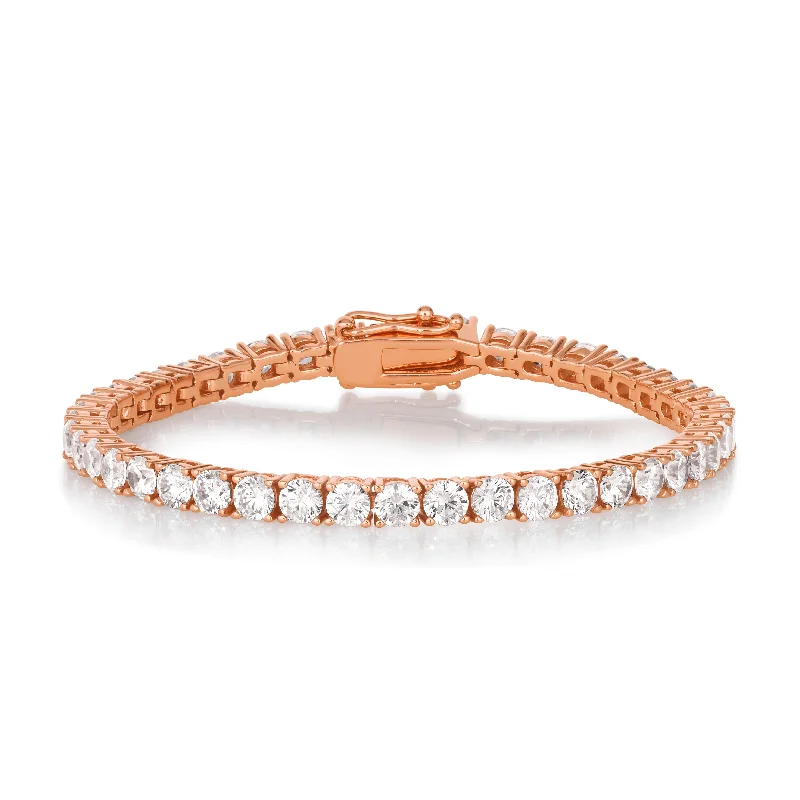 simple leather bracelets for women -4 Carat Straight Line Tennis Bracelet in Rose Gold