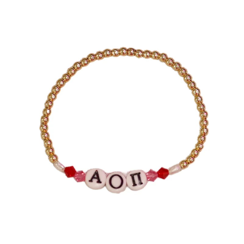 leather bangles for women -bara Boheme | "ALPHA OMICRON PI" Sorority Greek Letter Ball Beaded Bracelet