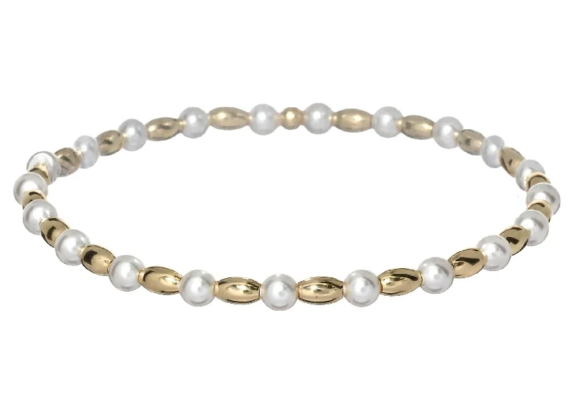 trendy bangles for women -"CARRIE" 14k gold-filled oval & pearl beaded bracelet