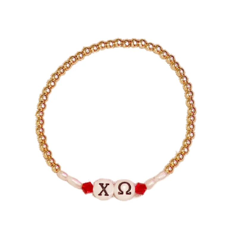 silver cuff bracelets for women -bara Boheme | "CHI OMEGA" Sorority Greek Letter Ball Beaded Bracelet