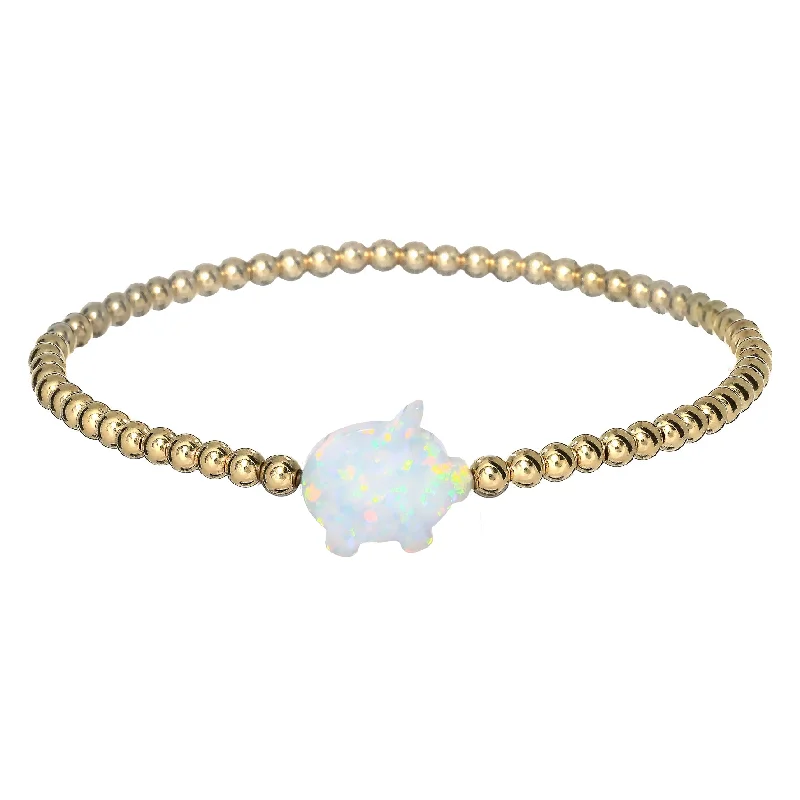 stackable bracelets for women -"PIG" Opal Charm and Gold Filled Ball Beaded Bracelet