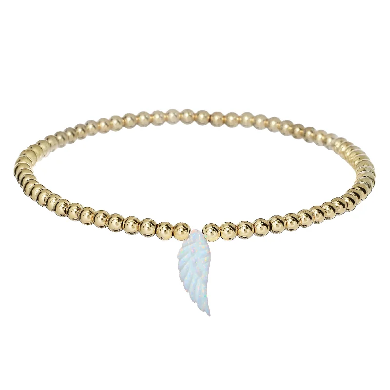 geometric bracelets for women -"ANGEL WING" Opal Charm and Gold Filled Ball Beaded Bracelet