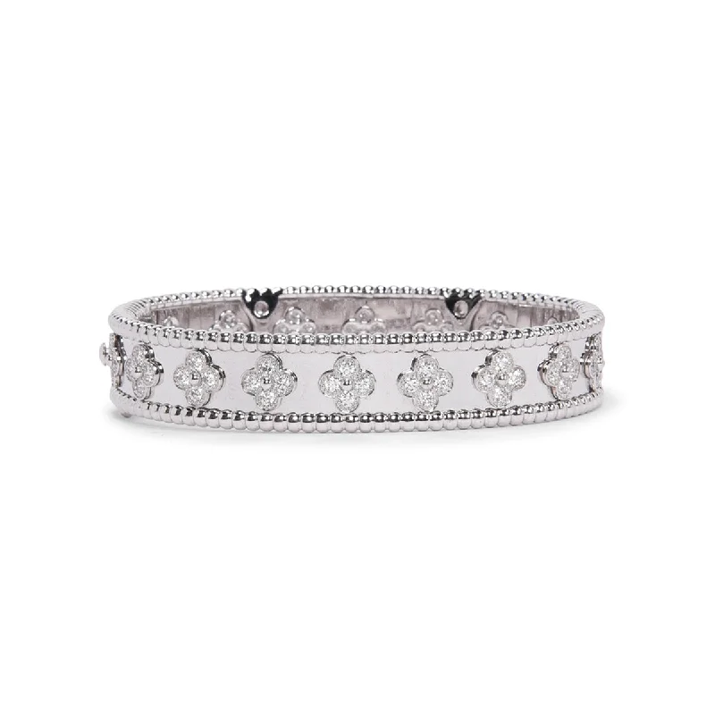 small bangle bracelets for women -Van Cleef & Arpels 18k White Gold & Diamond Perlée Clovers Bracelet