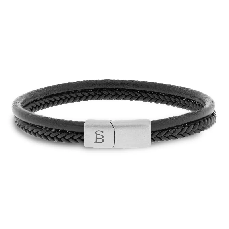 elegant cuff bracelets for women -Denby Leather Bracelet Black