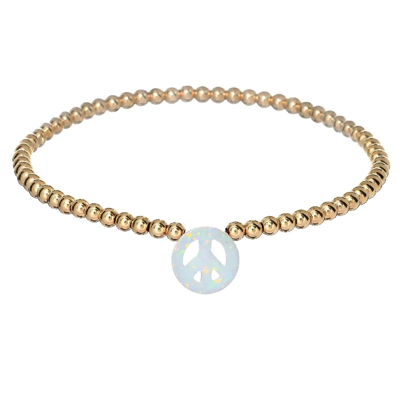 infinity bangles for women -"PEACE SIGN" Opal Charm and Gold Filled Ball Beaded Bracelet