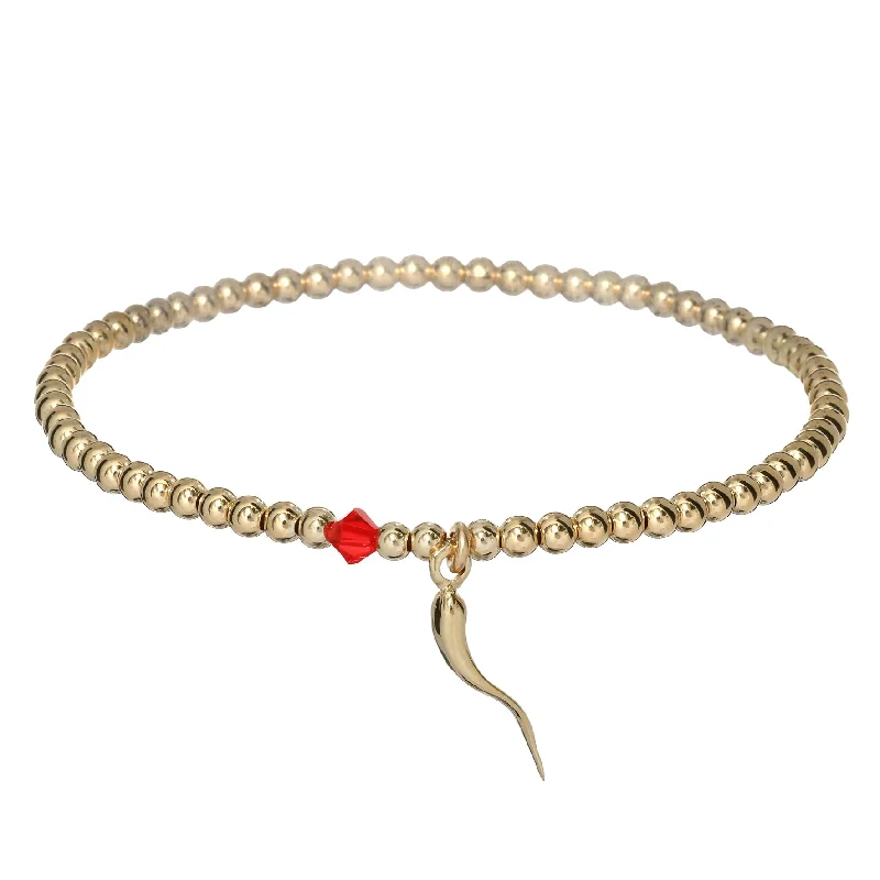 spiral bracelets for women -bara boheme | "ITALIAN HORN + CRYSTAL" Charm on Gold-Filled ball beaded Bracelet