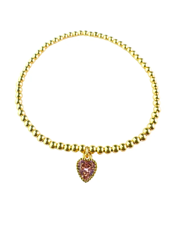 friendship bracelets for women -"VINTAGE HEART" Charm Gold Filled Ball Beaded Bracelet