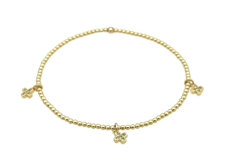 pearl charm bracelets for women -"TRIPLE HANNAH" Cross Gold Filled and CZ Charm ball beaded Bracelet