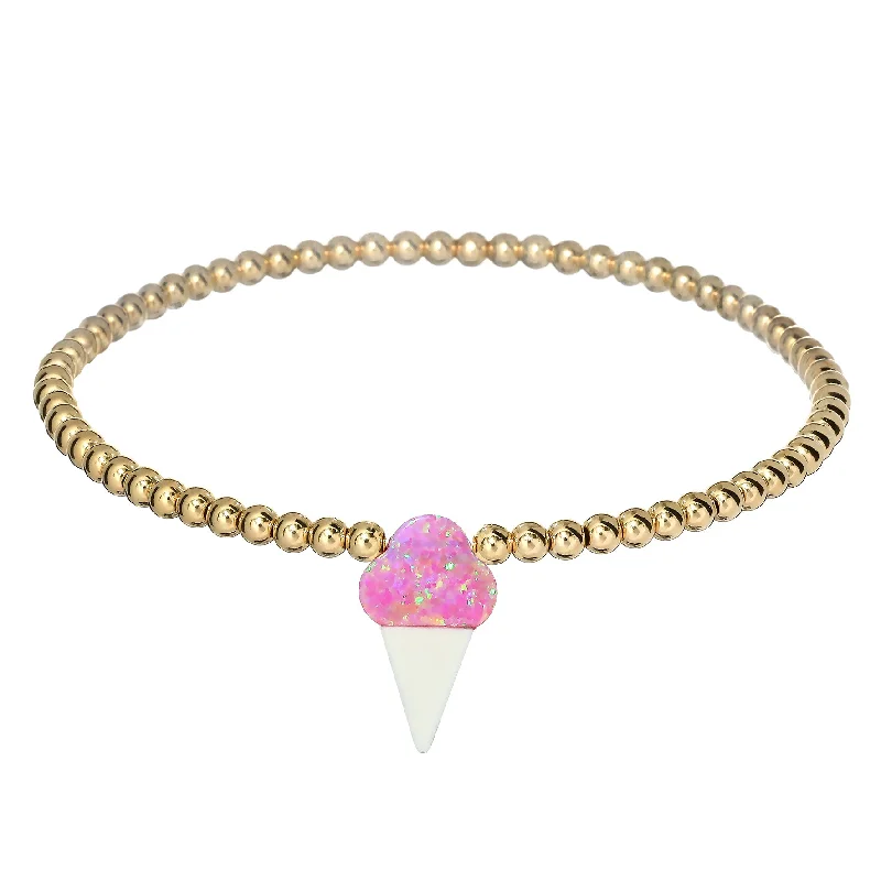 gemstone tennis bracelets for women -"ICE CREAM" Opal Charm and Gold Filled Ball Beaded Bracelet