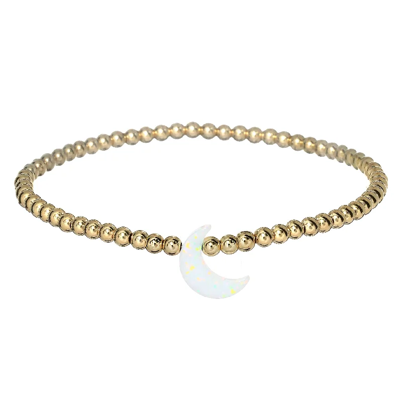 luxury gold bangles for women -"MOON" Opal Charm and Gold Filled Ball Beaded Bracelet