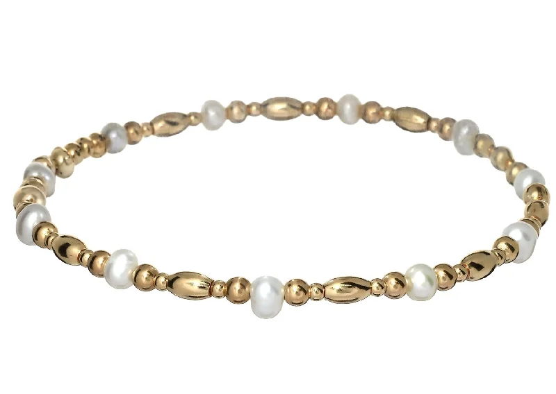 diamond bangles for women -"MADDI" 14k gold-filled oval & pearl beaded bracelet