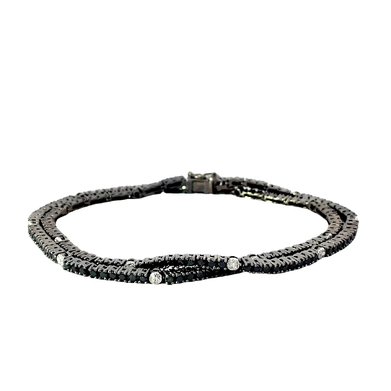 gold charm bracelets for women -White Gold Black Diamond Tennis Bracelet