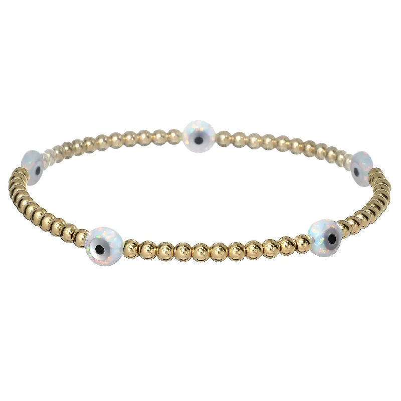 pearl bracelets for women -"BTY EVIL EYE" Small Opal Charm Bracelet