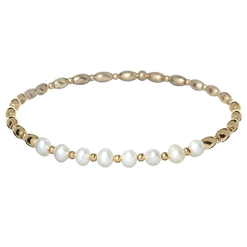 boho bracelets for women -"LOUI" 14k gold-filled & pearl beaded bracelet