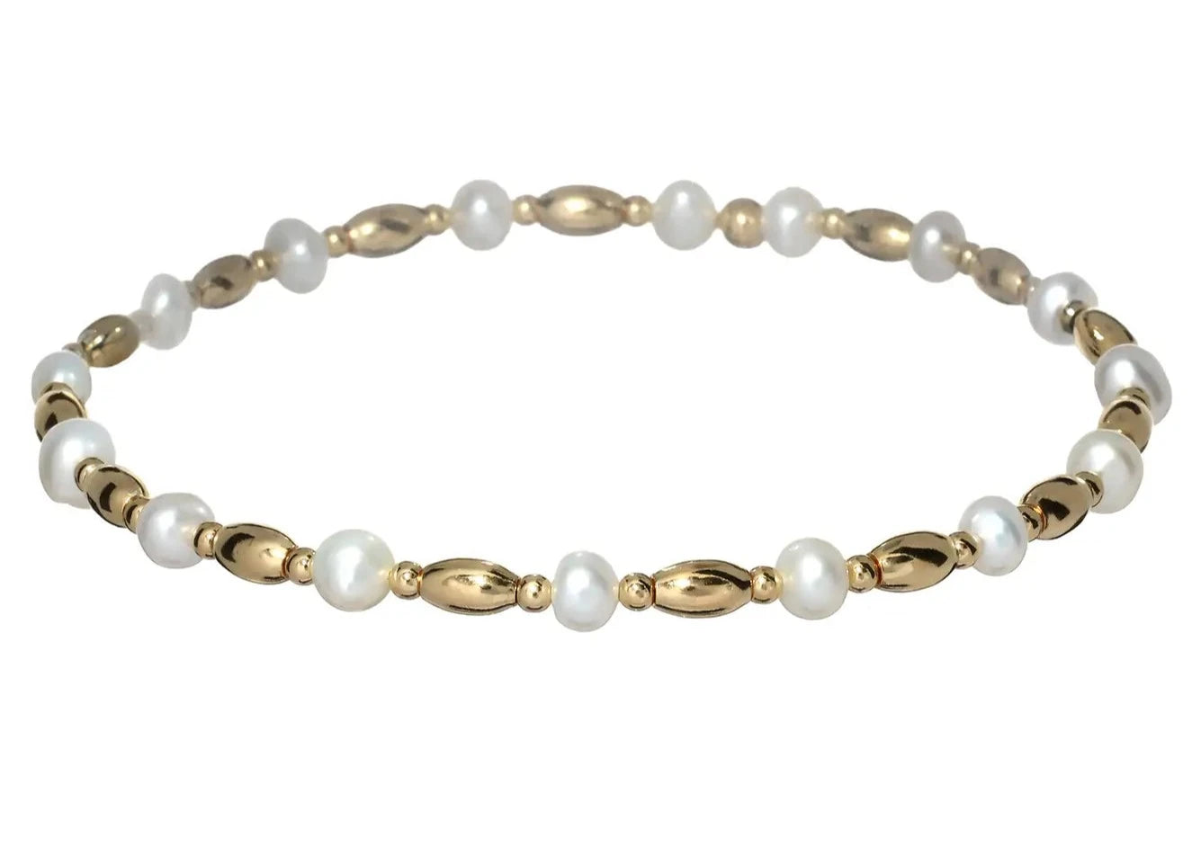 gold bracelets for women -"TERRI" 14k gold-filled oval & pearl beaded bracelet