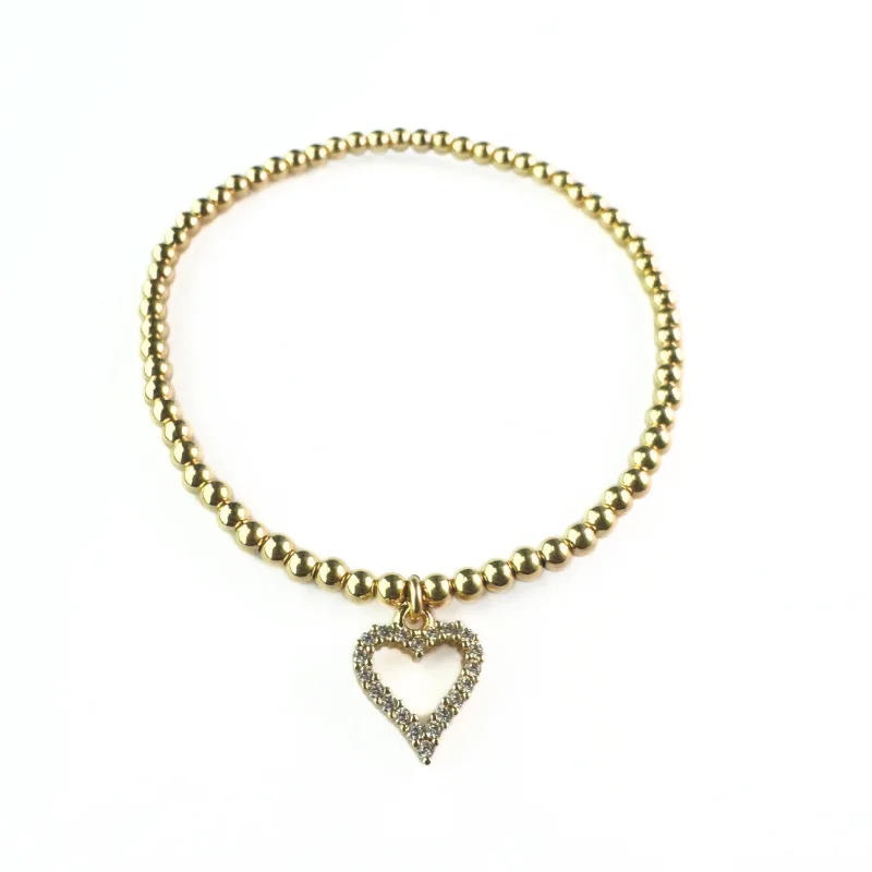 bangles sets for women -"ROMANCE" Heart Charm Gold Filled Ball Bead Bracelet