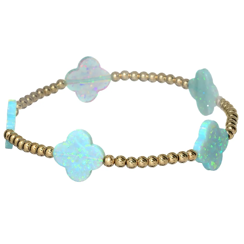 designer bangles for women -"LUCKY CLOVER" Large Opal BTY on Gold Filled beaded Bracelet