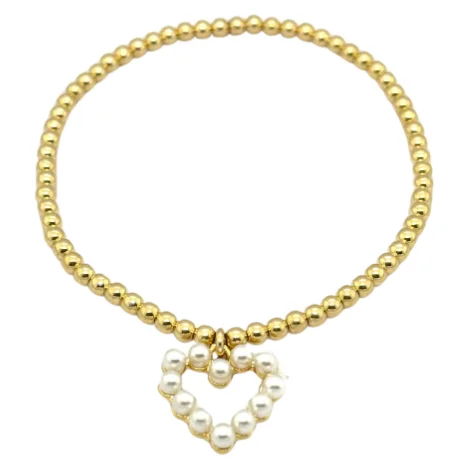 beaded bracelets for women -"FWP HEART" CZ Charm Gold Filled Ball Beaded Bracelet