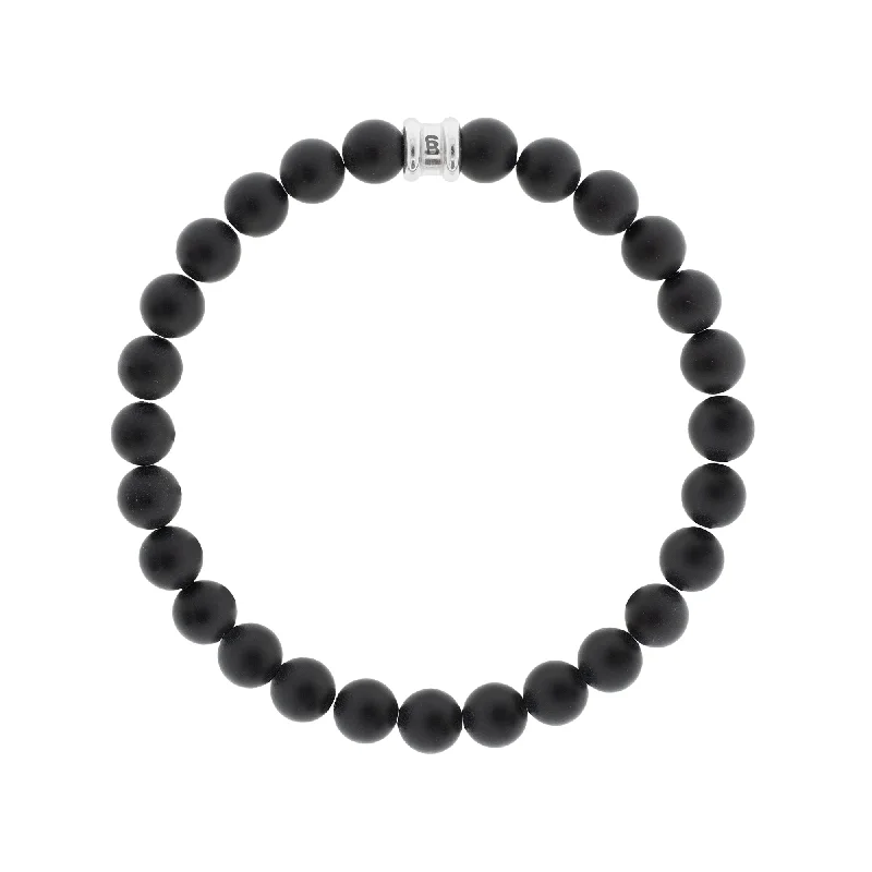 geometric bracelets for women -8mm Round Gemstone Bracelet Matt Black Onyx