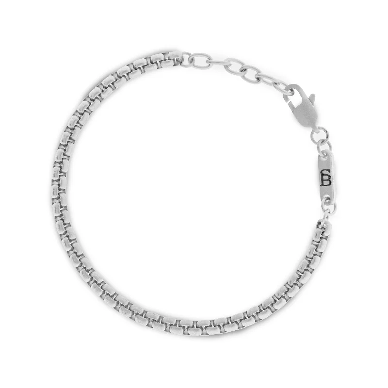 romantic bracelets for women -Boxed 4mm Chain Bracelet Silver Adjustable