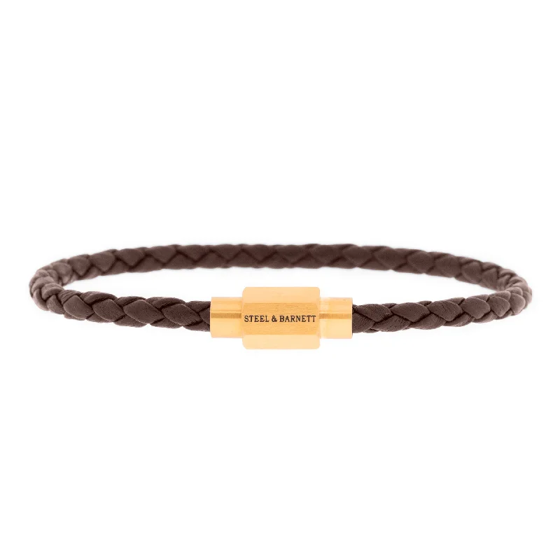 simple silver bracelets for women -Luke Landon Nappa Leather Bracelet Brown/18K Gold