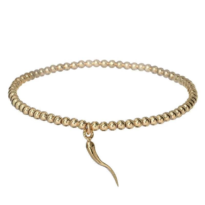 statement bracelets for women -bara boheme | "ITALIAN HORN" Charm on Gold-Filled ball beaded Bracelet