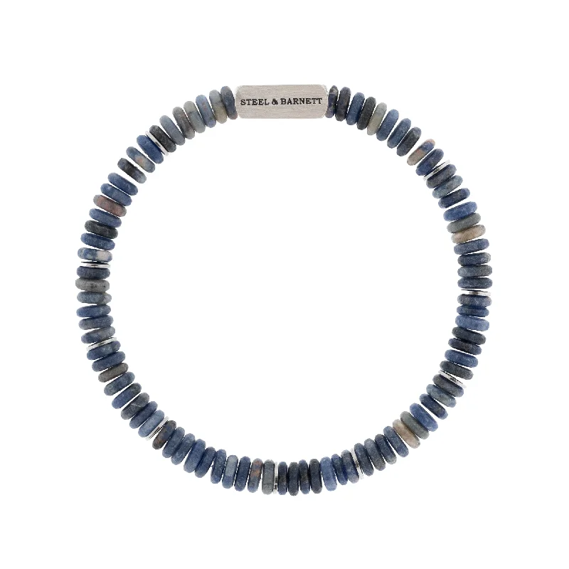 engraved silver bracelets for women -Two Tone Disc Gemstone Bracelet Matt Sodalite